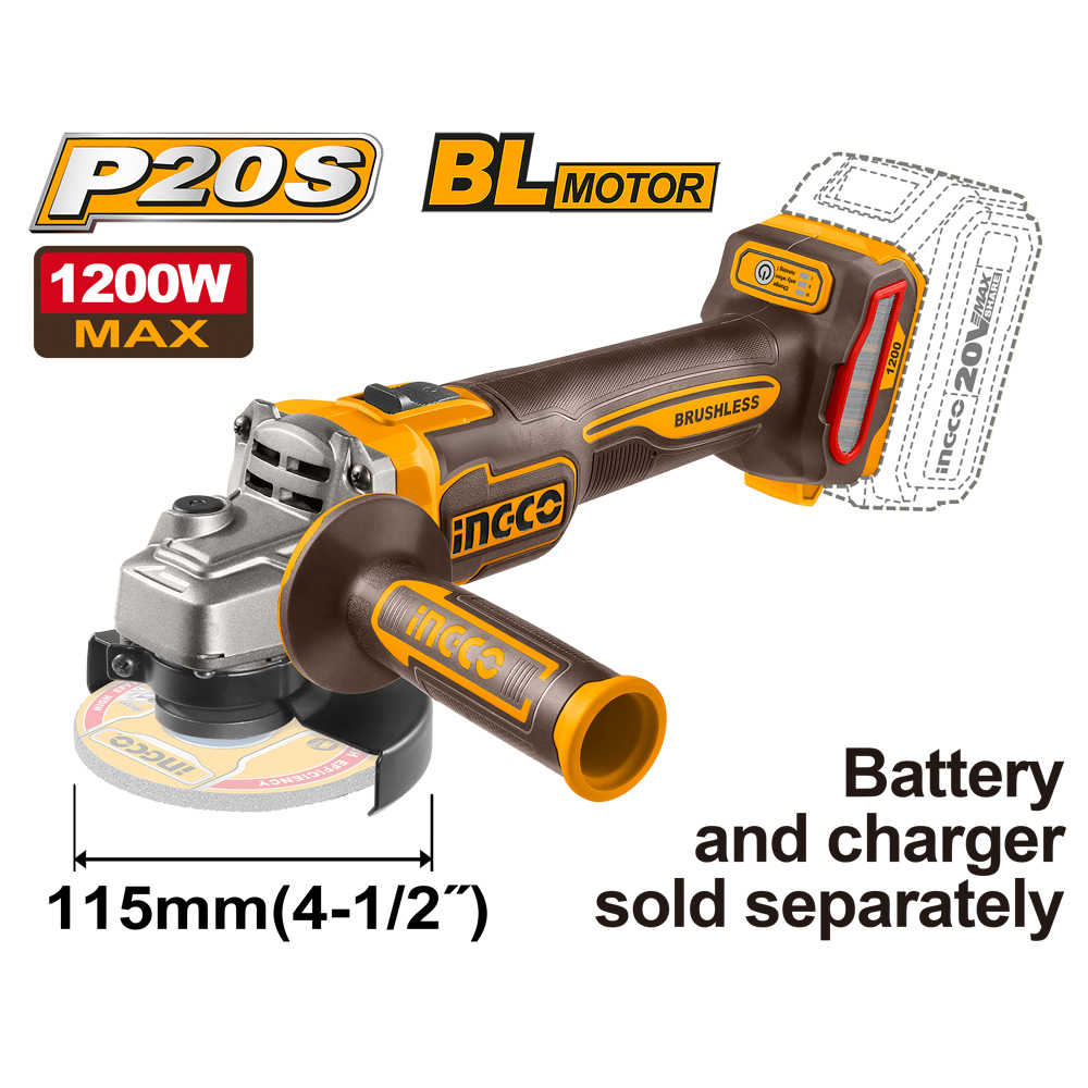 Meuleuse d'angle 20V Brushless 1200W INGCO - ingco-maroc.com