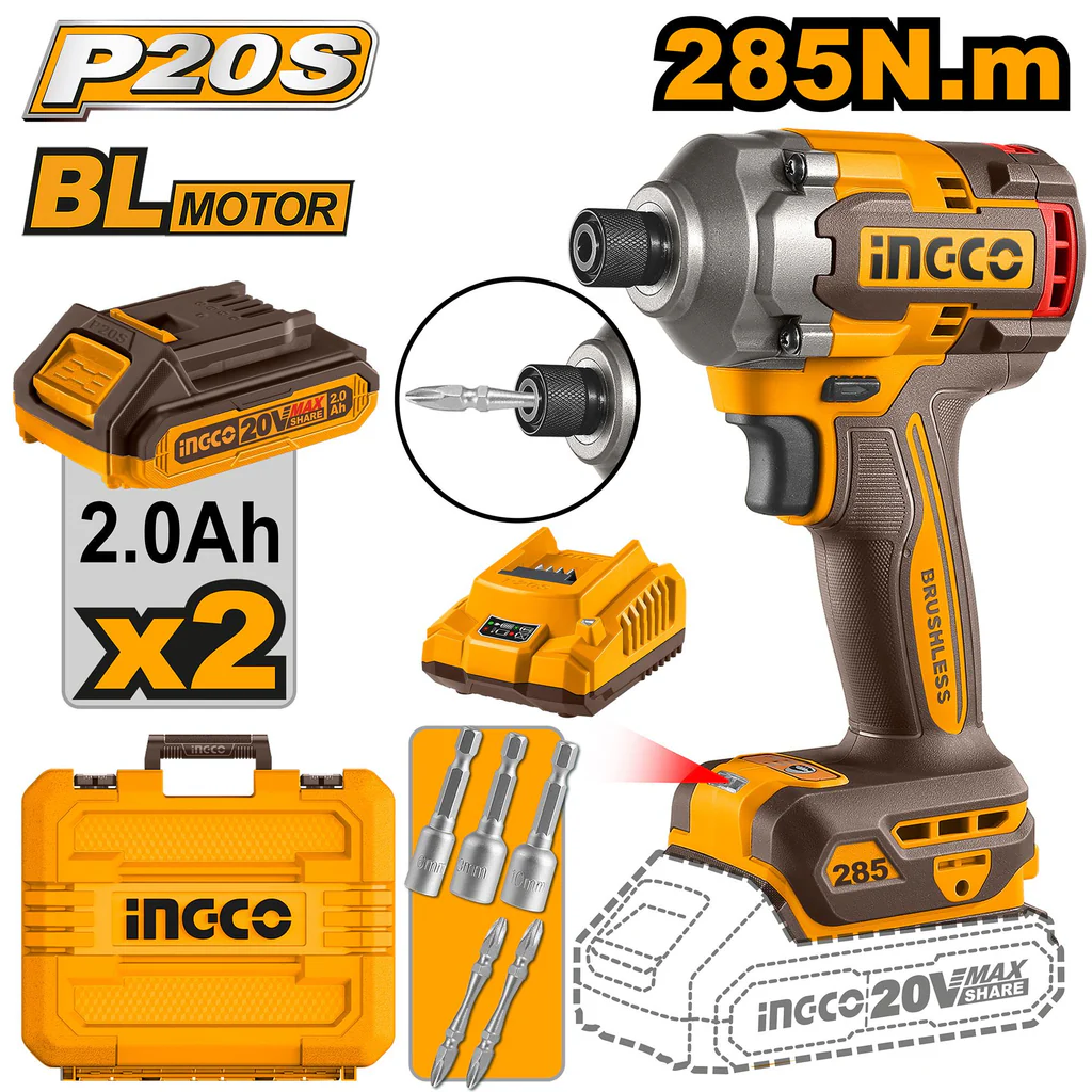 Visseuse à choc 20V 2batteries 285Nm INGCO - ingco-maroc.com