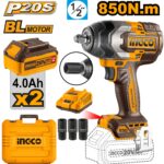 Clé à chocs sans fil 850nm 2Bat 4Ah 1/2" - INGCO - ingco-maroc.com