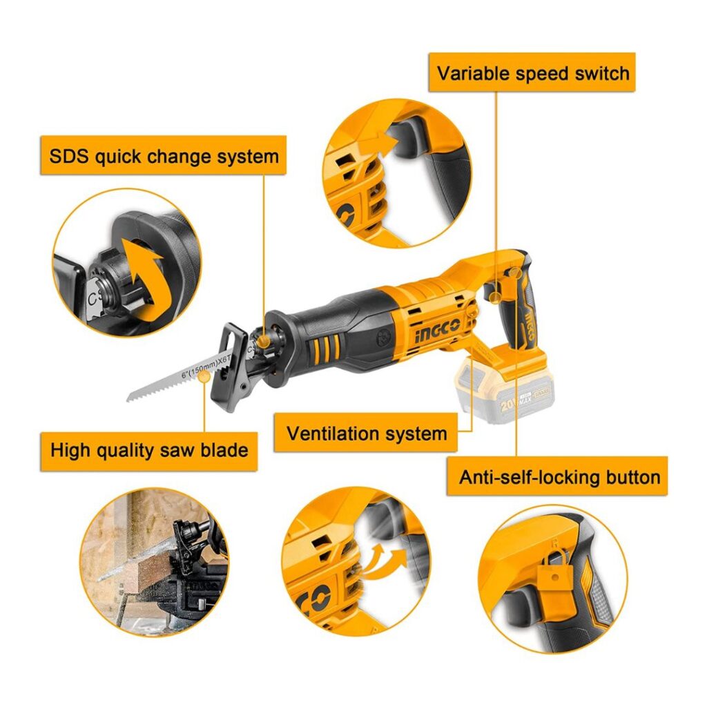 Scie sabre 20V (sans batterie/chargeur) INGCO - ingco-maroc.com