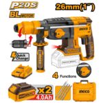 Marteau perforateur26mm20V+2Batt 4Ah mandrin sans clé INGCO - ingco-maroc.com