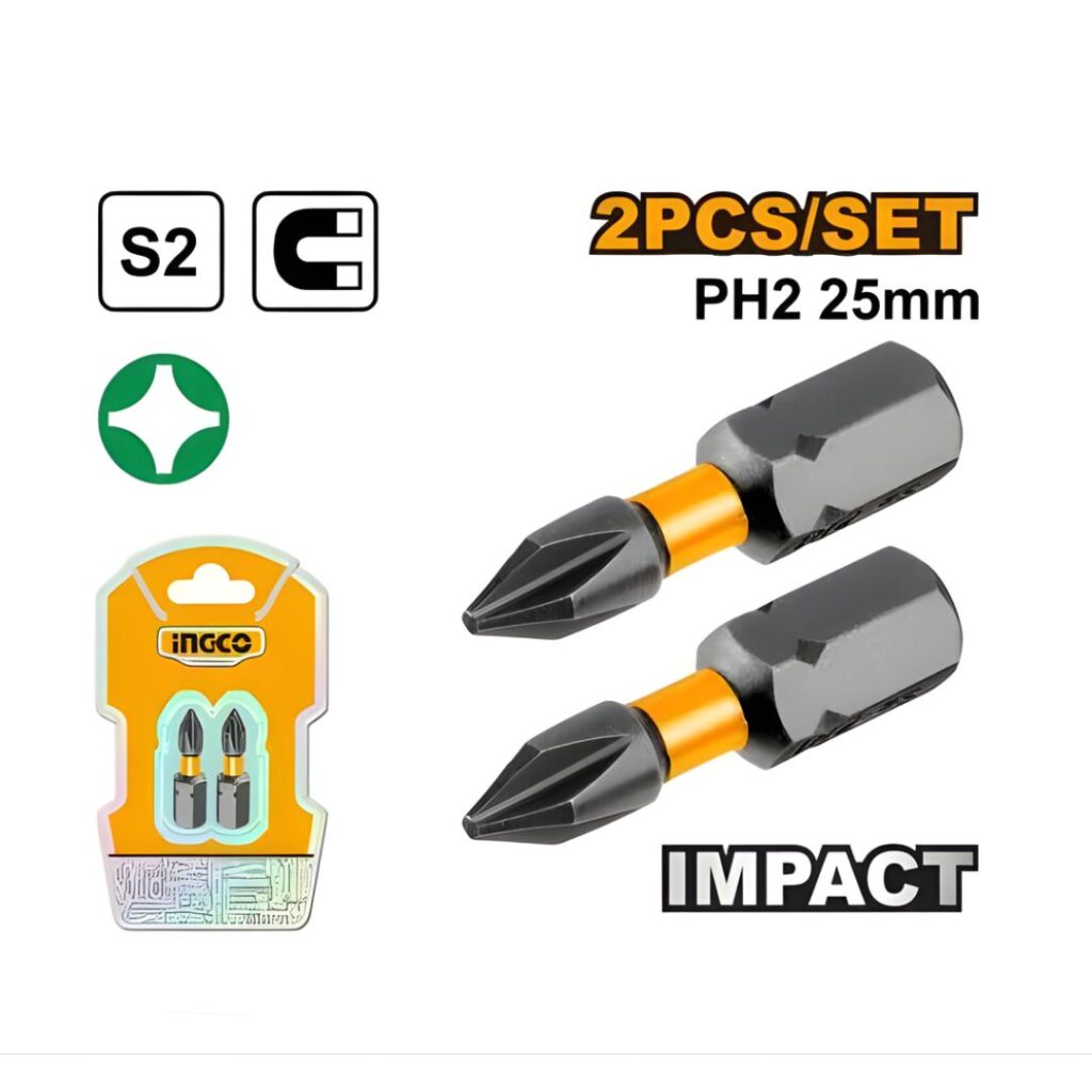 JEU DE 2 EMBOUTS S2 PH2 25MM SDBIM71PH225 INGCO - ingco-maroc.com