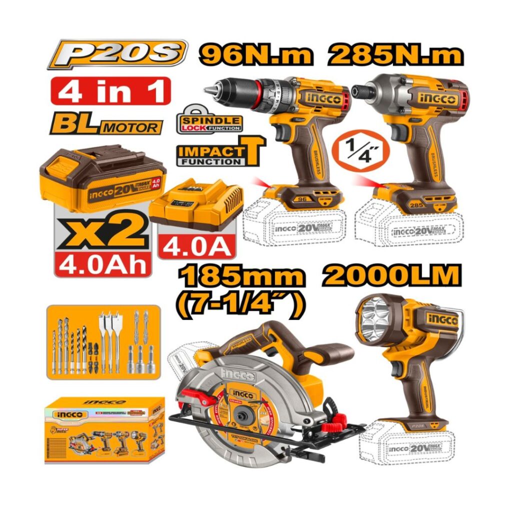 Outils sans fil Cordless 4 pcs combo kit COSLI241297 INGCO - ingco-maroc.com