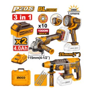 Ensemble combiné 3 pièces industriel 20V COSLI250183 INGCO - ingco-maroc.com
