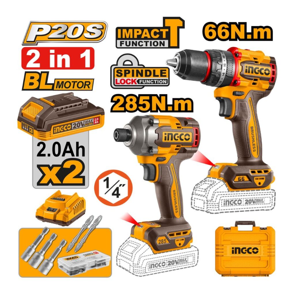 Pack Combo 20V Perceuse-Visseuse à Chocs CKLI20277 INGCO - ingco-maroc.com