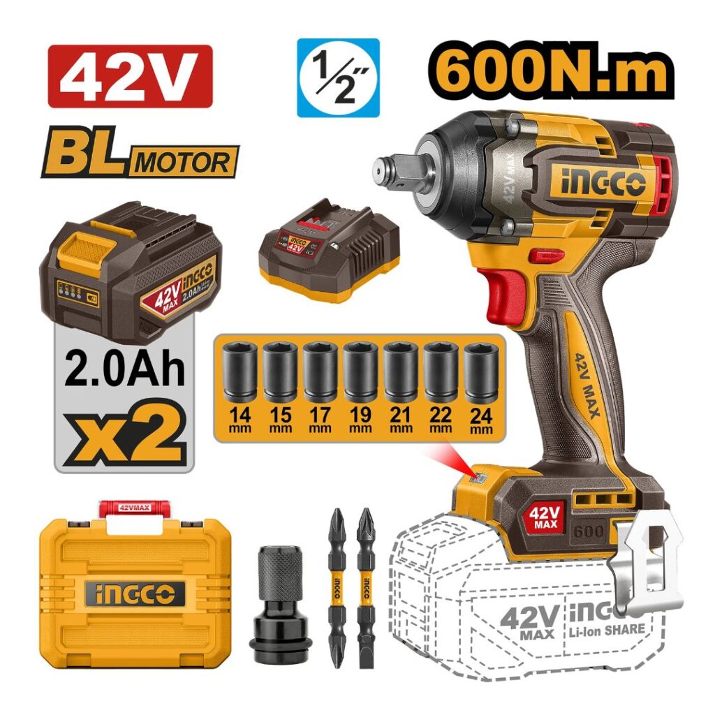 Clé à choc sans fil 42V 600 N.m CIWLI42602 INGCO - ingco-maroc.com