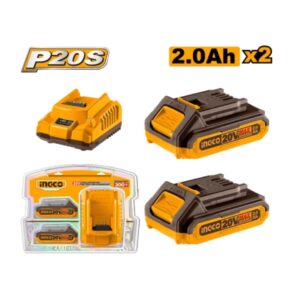 Pack 2 Batteries 20V 2Ah + 1 chargeur rapide INGCO - ingco-maroc.com